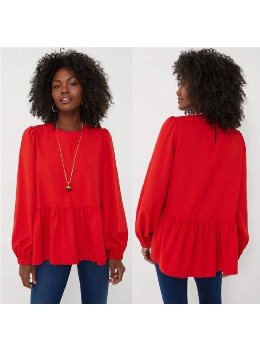 NEW Tuckernuck Pomander Carlota Peplum Blouse Top Women Red  womens Small S